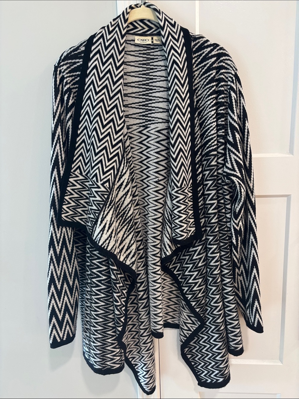 Cato Black and White Chevron Open-Front Cardigan